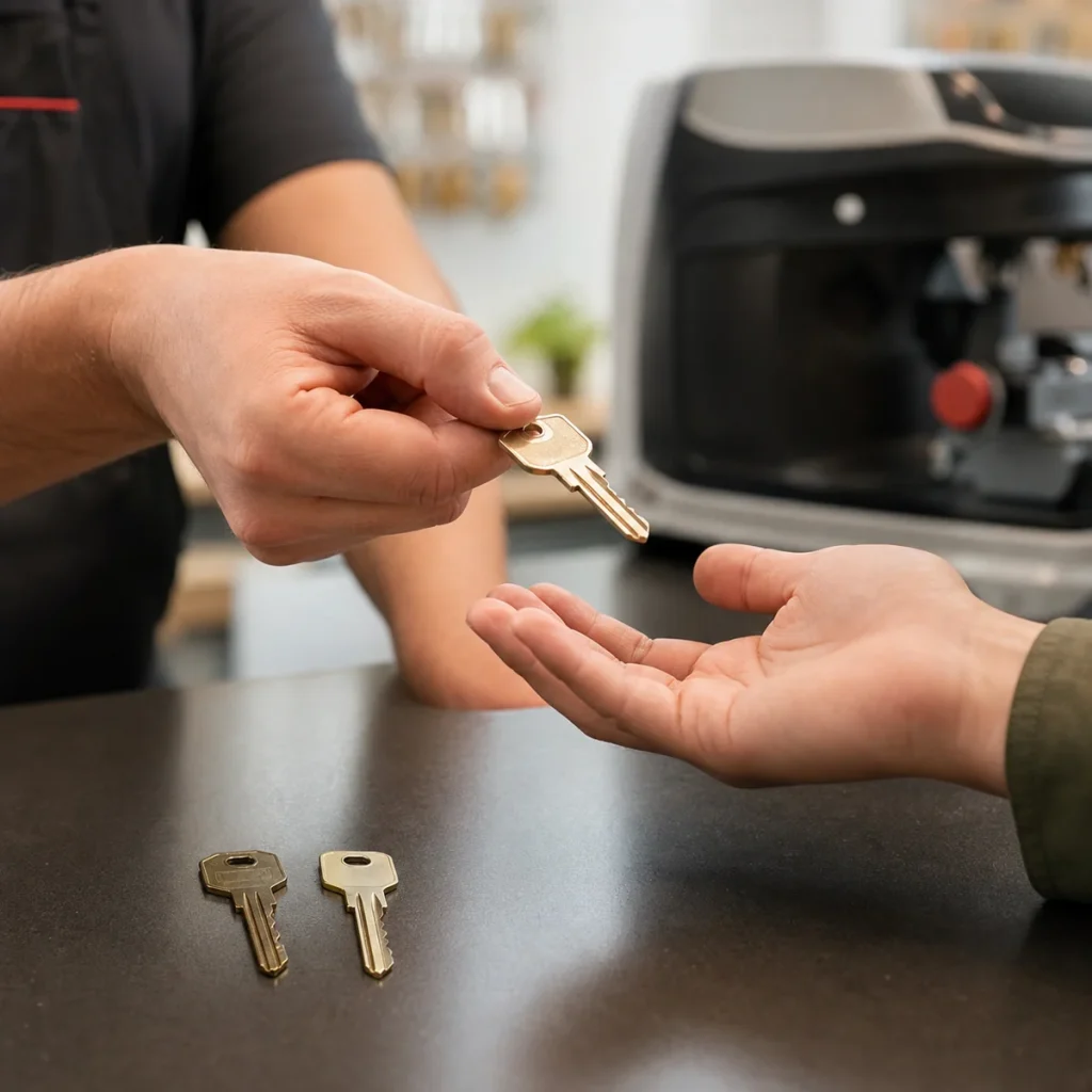 Entrega de una llave recién copiada al cliente - servicio rápido en Cerrajería Gaudí Barcelona